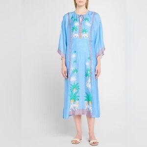Johnny Was Blue and Green Tropical Kaftan Dress, M. NWT.